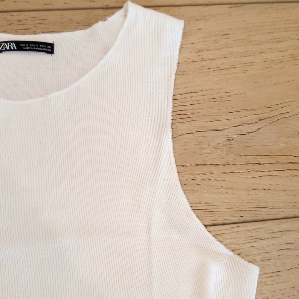 Zara White Ribbed Cropped Tank Top - Picture 4 of 6
